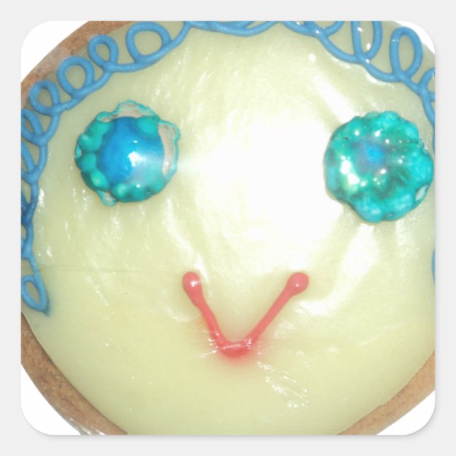 Adesivo Quadrado Impressão/Gráfico de Cabelo Azul Emoji Art (Frente)