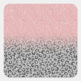 Adesivo Quadrado Impressão Leopard Glitter Glitter Elegante e Rosa