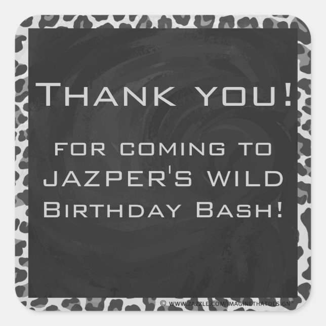 Adesivo Quadrado Impressão Leopardo Branco e Preto do Monograma (Frente)