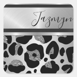Adesivo Quadrado Impressão personalizado Glittery Silver Leopard Sa