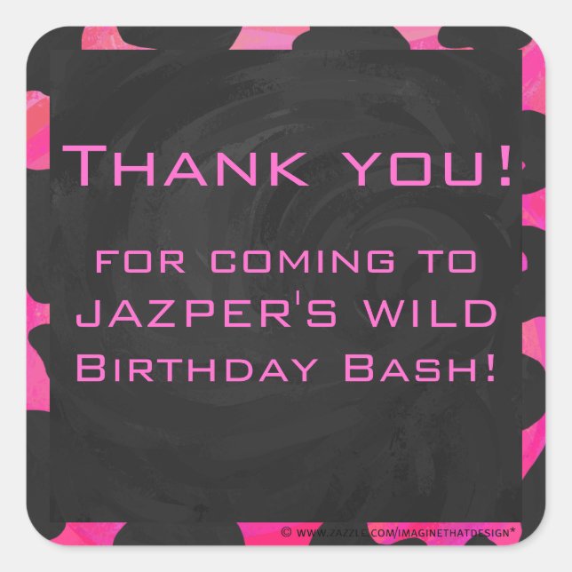 Adesivo Quadrado Impressão preto-rosa-quente da vaca monográfica (Frente)