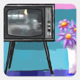 Adesivo Quadrado Impressão Retro Televisivo, Pintura Do Século De M