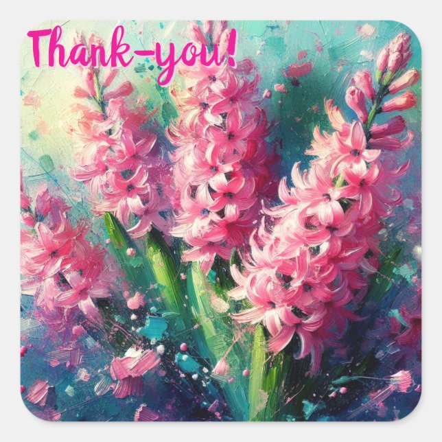 Adesivo Quadrado Impressionante Floral de Hiacintos Rosa (Frente)