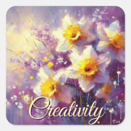Adesivo Quadrado Impressionista Daffodil Floral Purple Yellow Art