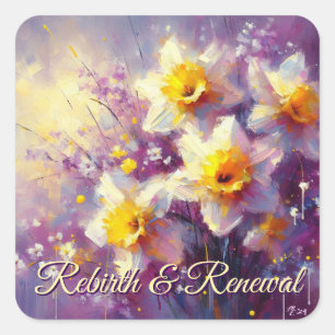 Adesivo Quadrado Impressionista Daffodil Floral Purple Yellow Art