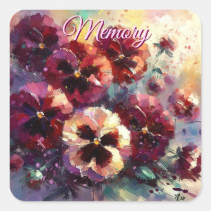 Adesivo Quadrado Impressionista Maroon Pansies Floral Pintura