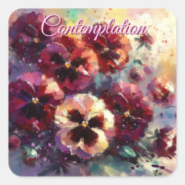 Adesivo Quadrado Impressionista Maroon Pansies Floral Pintura