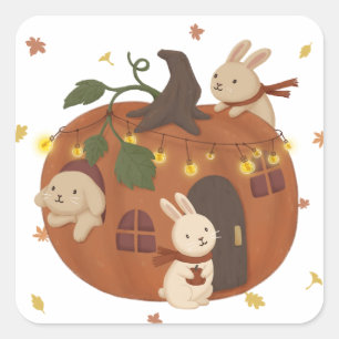 Adesivo Quadrado Incrível outono: Bunny & Pumpkin