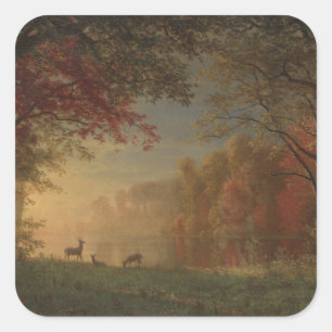Adesivo Quadrado Indian Sunset Deer by a Lake