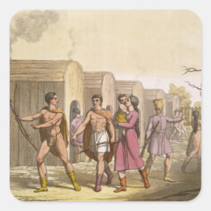 Adesivo Quadrado Indianos de Lahoutan, Canadá (gravura da cor)