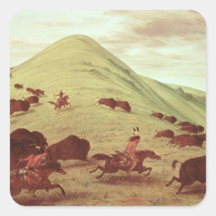 Adesivo Quadrado Indianos de Sioux que caçam o búfalo, 1835 (óle