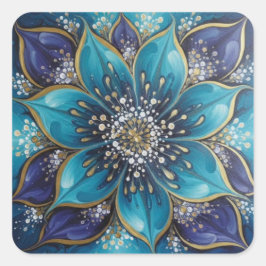 Adesivo Quadrado IndigoTealFloralMandala 