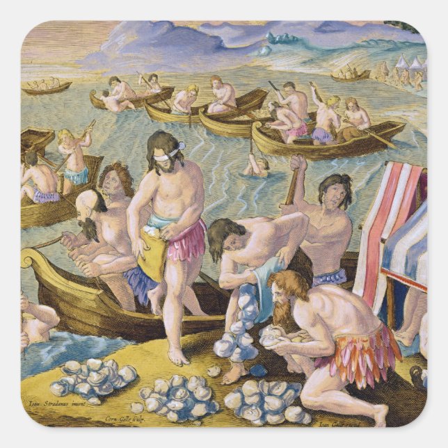 Adesivo Quadrado Índios mergulhando em pérolas, prato 93 de "Venaçã (Frente)