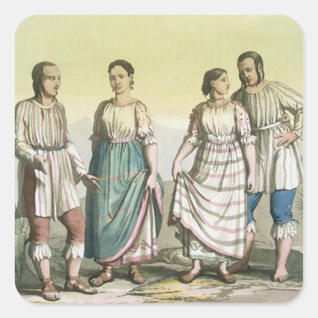 Adesivo Quadrado Índios Michoacan em fantasia tradicional, México ( (Frente)