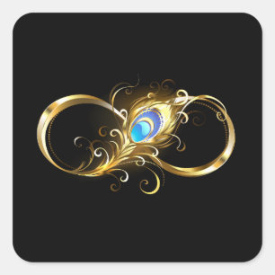 Adesivo Quadrado Infinidade com a pena Pavão de Ouro