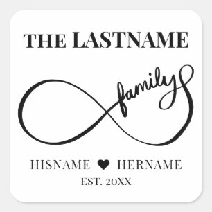 Adesivo Quadrado Infinity Personalized Family Name e Est. Data