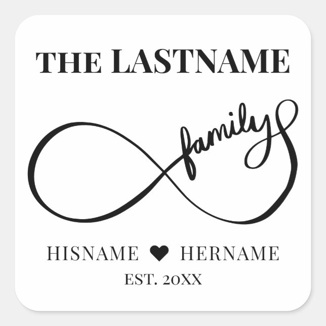 Adesivo Quadrado Infinity Personalized Family Name e Est. Data (Frente)