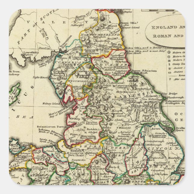 Adesivo Quadrado Inglaterra, País de Gales romano, moderna (Frente)