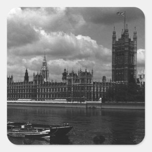 Adesivo Quadrado Inglaterra vintage casas do parlamento Londres 70s