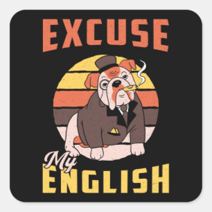 Adesivo Quadrado Inglês Buldog Com licença Meu Inglês Vintage En