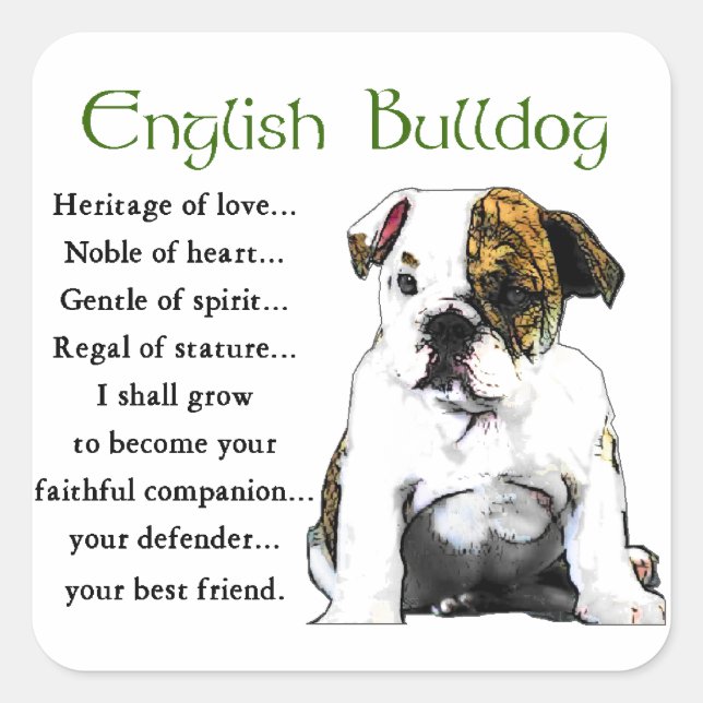 Adesivo Quadrado Inglês Bulldog Heritage of Love (Frente)