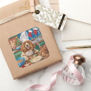 Adesivo Quadrado Inglês Cocker Spaniel Baking: Natal