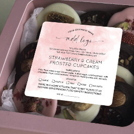 Adesivo Quadrado Ingredientes da Comida da padaria, cor-de-água ros