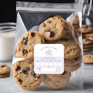 Adesivo Quadrado Ingredientes de alerta de alergia à padaria de bol