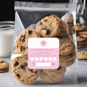 Adesivo Quadrado Ingredientes de alerta de alergia à padaria de bol