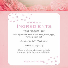 Adesivo Quadrado Ingredientes de Padaria com Brilho Rosa Minimalist