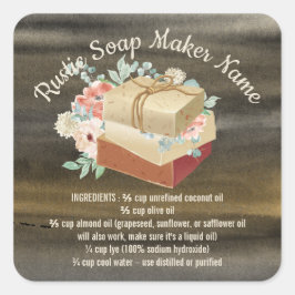 Adesivo Quadrado Ingredientes de sabão feitos à mão