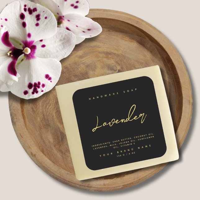 Adesivo Quadrado Ingredientes de sabonete artesanal moderno ouro pr (Criador carregado)