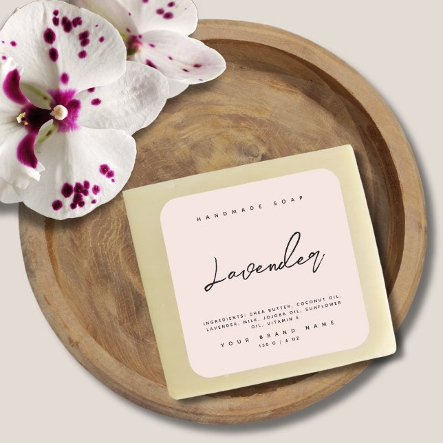Adesivo Quadrado Ingredientes de sabonete artesanal moderno rosa co (Pink simple script soap label template)