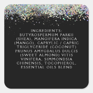 Adesivo Quadrado Ingredientes Holográficos Negros de Tratamento da