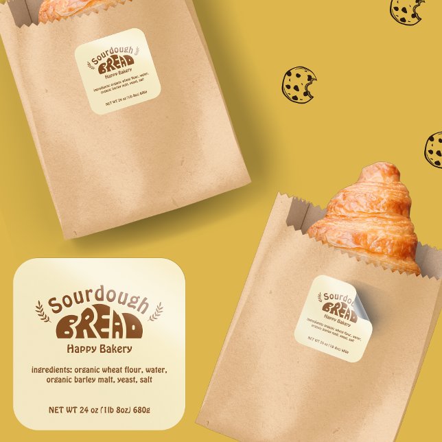 Adesivo Quadrado Ingredientes para a produção de pão (Sourdough Bread Baking Ingredients Square Sticker)