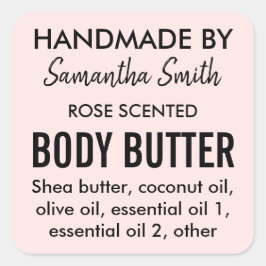 Adesivo Quadrado Ingredientes Rótulo simples de manteiga corporal