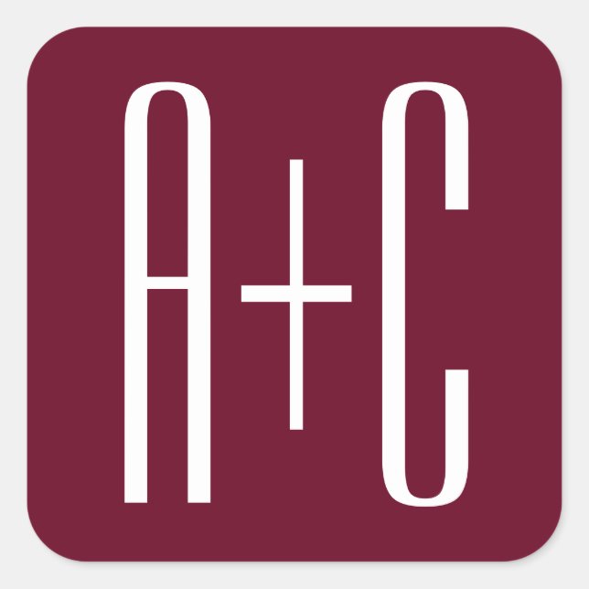 Adesivo Quadrado Iniciais de Casais simples | Branca e Borgonha (Frente)