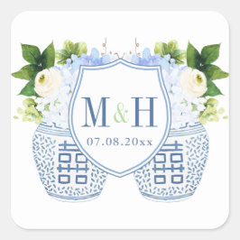 Adesivo Quadrado Iniciais De Chinoiserie Azul E Branca E Casamento 