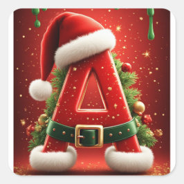 Adesivo Quadrado Iniciais de Natal A Para Presentes de Feriado