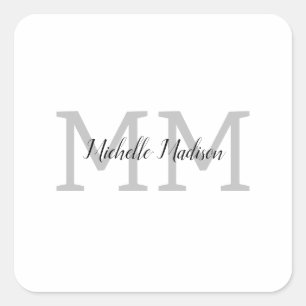 Adesivo Quadrado Iniciais de Nome de Escrita Manual Moderna Monogra