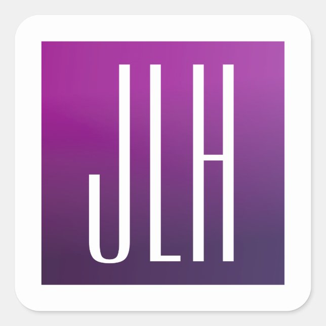 Adesivo Quadrado Iniciais de Ombre Roxo e Branco ou outro Texto (Frente)