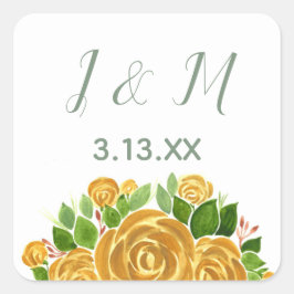Adesivo Quadrado Iniciais de Rosa Dourada e data