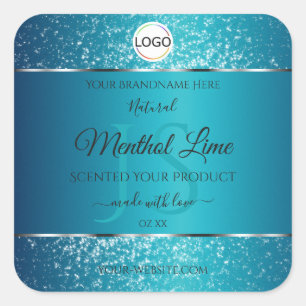 Adesivo Quadrado Iniciais do logotipo lacrimogêneo Shimmery Teal Et