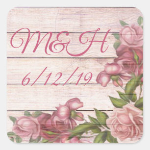 Adesivo Quadrado Iniciais e vintage da data do casamento