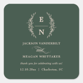 Adesivo Quadrado Iniciais Florais Empilhadas Casamento Monograma