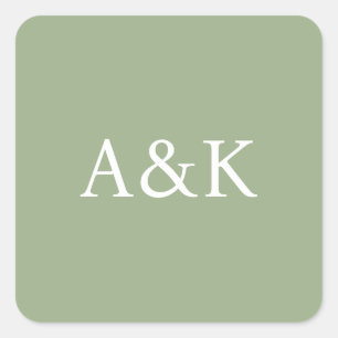 Adesivo Quadrado Iniciais Personalizadas em Casamento Verde Sage