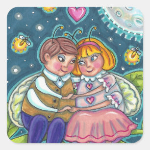 ADESIVO QUADRADO INSETOS AMANTES, FIREFLIES E LUA CHEIA, NAMORADOS