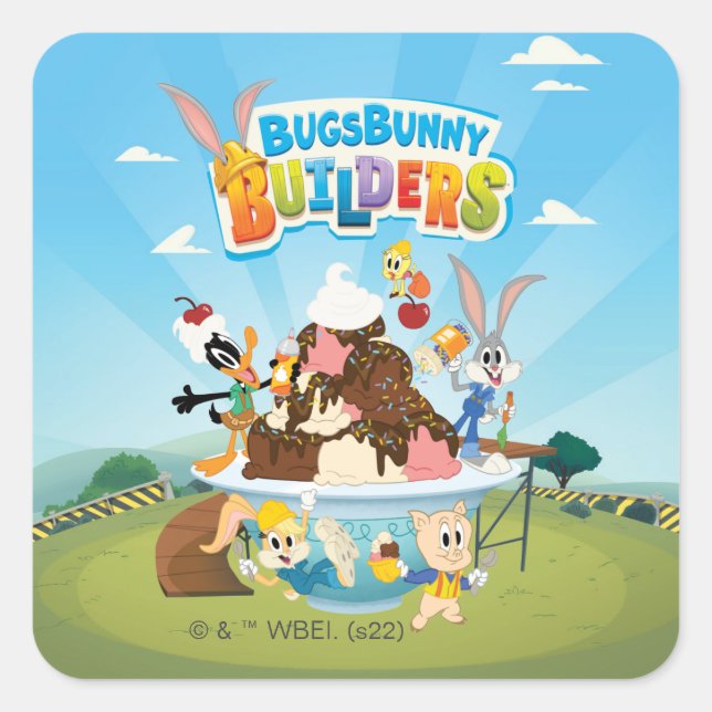 Adesivo Quadrado INSETOS BUNNY BUILDERS™| Sorvete Looney Builders (Frente)