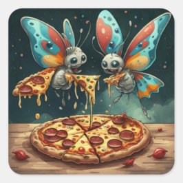 Adesivo Quadrado Insetos engraçados e bonitos comendo uma pizza, id