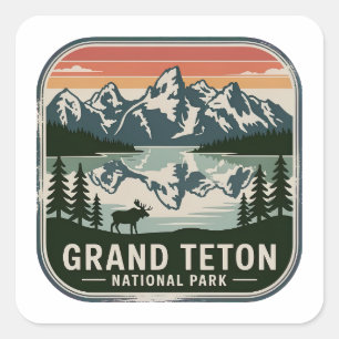 Adesivo Quadrado Insígnia de Alce do Parque Nacional Grand Teton